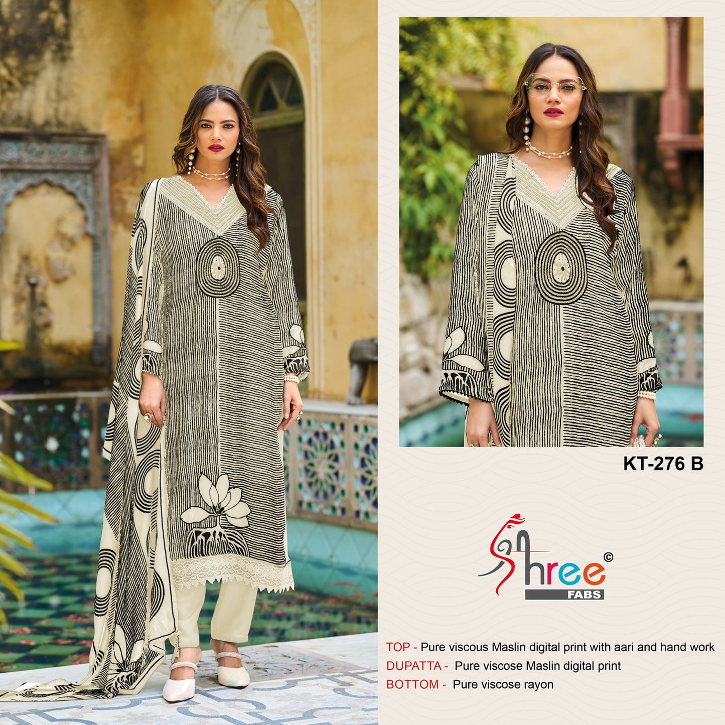 Kt 276 Shree Fabs Viscose Muslin Karachi Salwar Suits Manufacturer