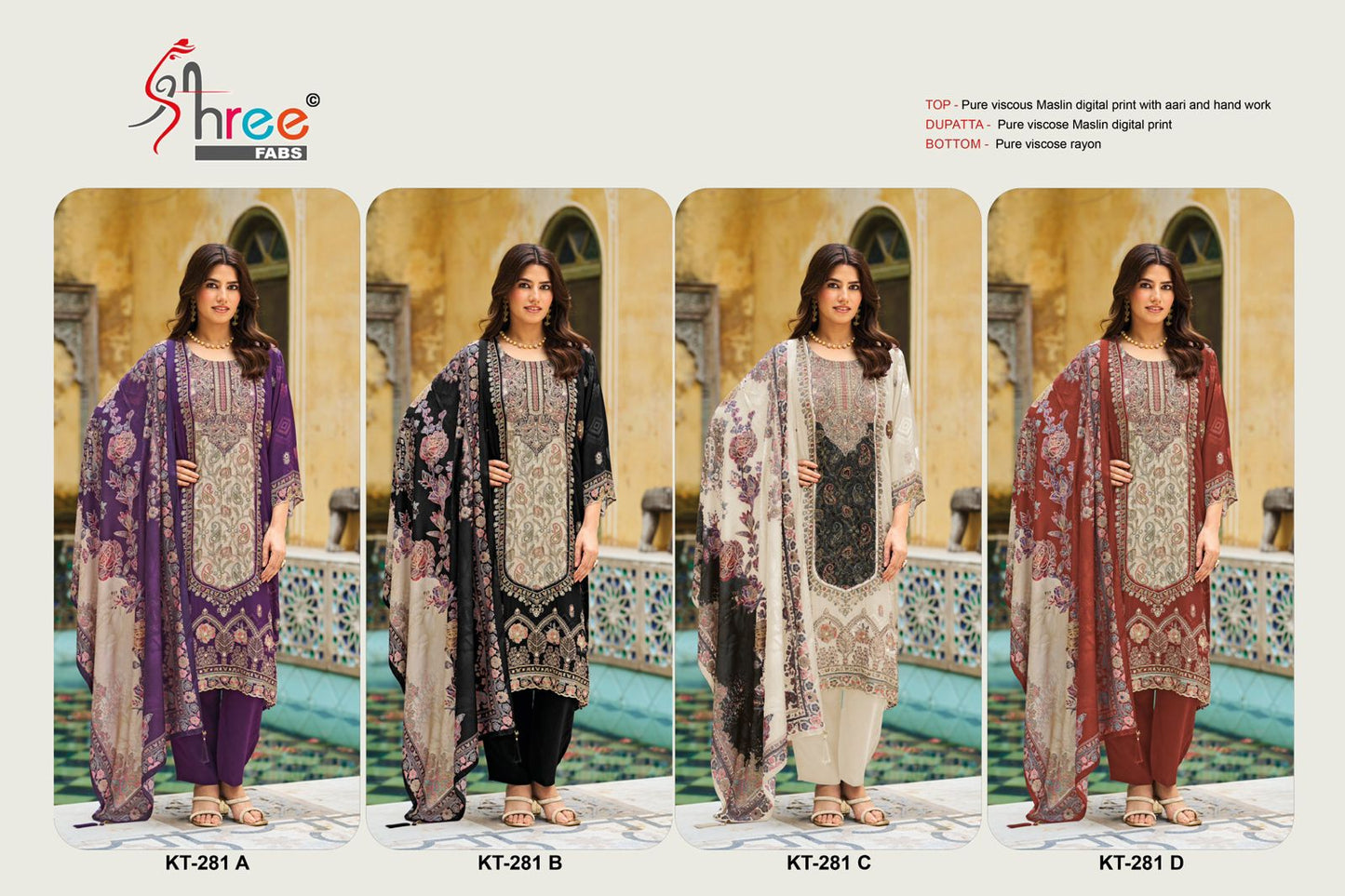 Kt 281 Shree Fabs Viscose Muslin Karachi Salwar Suits Wholesaler