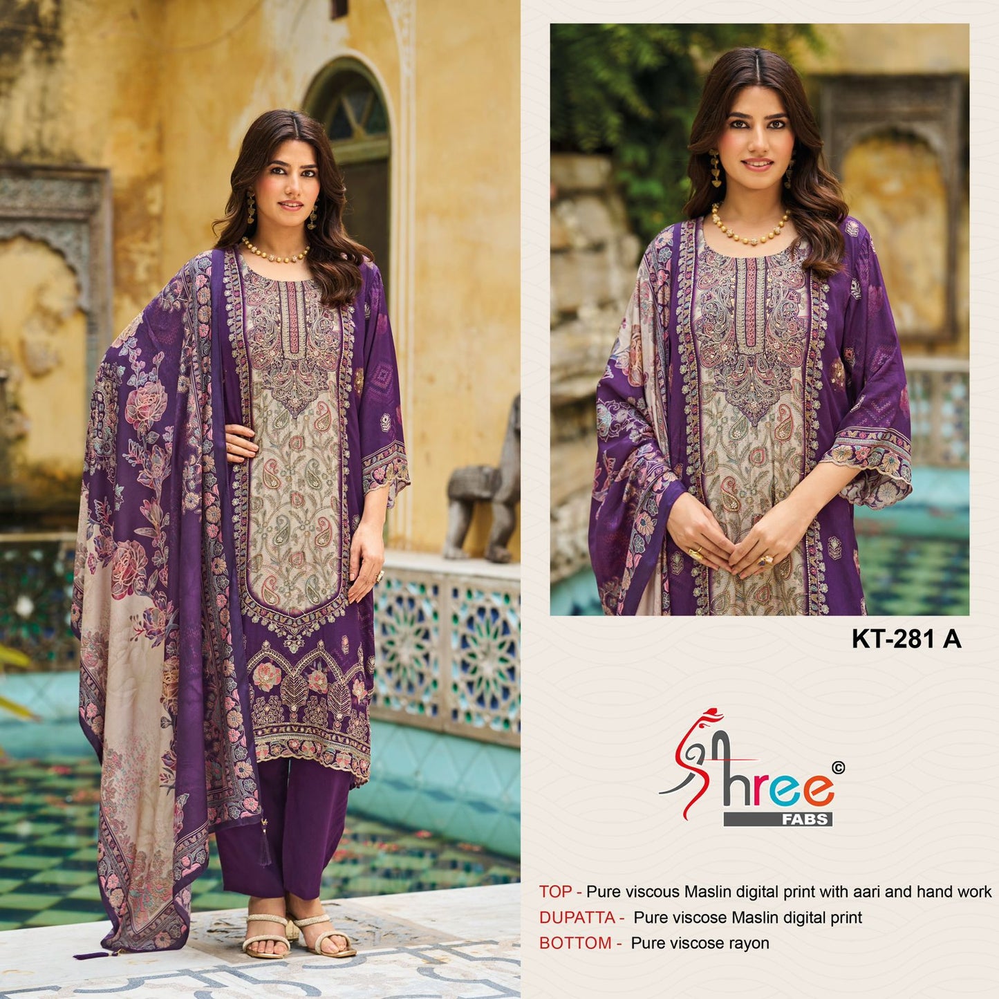 Kt 281 Shree Fabs Viscose Muslin Karachi Salwar Suits Wholesaler
