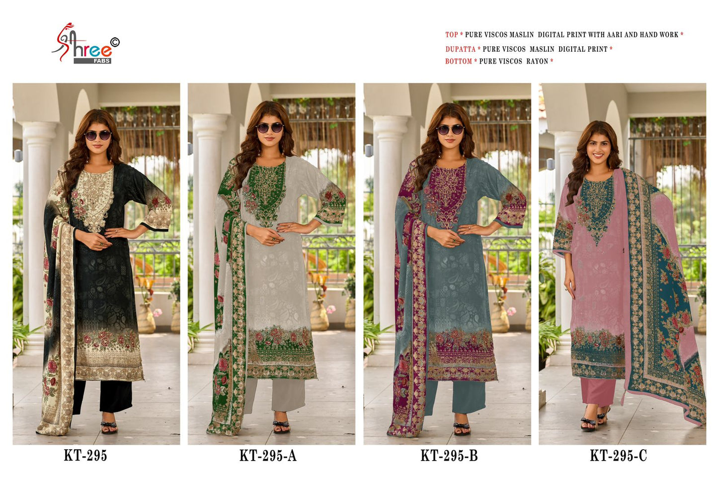 Kt 295 Shree Fabs Viscose Muslin Karachi Salwar Suits Wholesaler