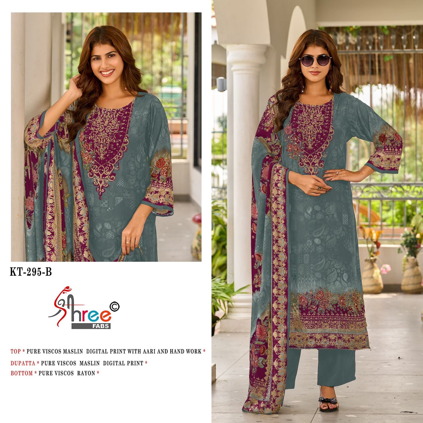Kt 295 Shree Fabs Viscose Muslin Karachi Salwar Suits Wholesaler