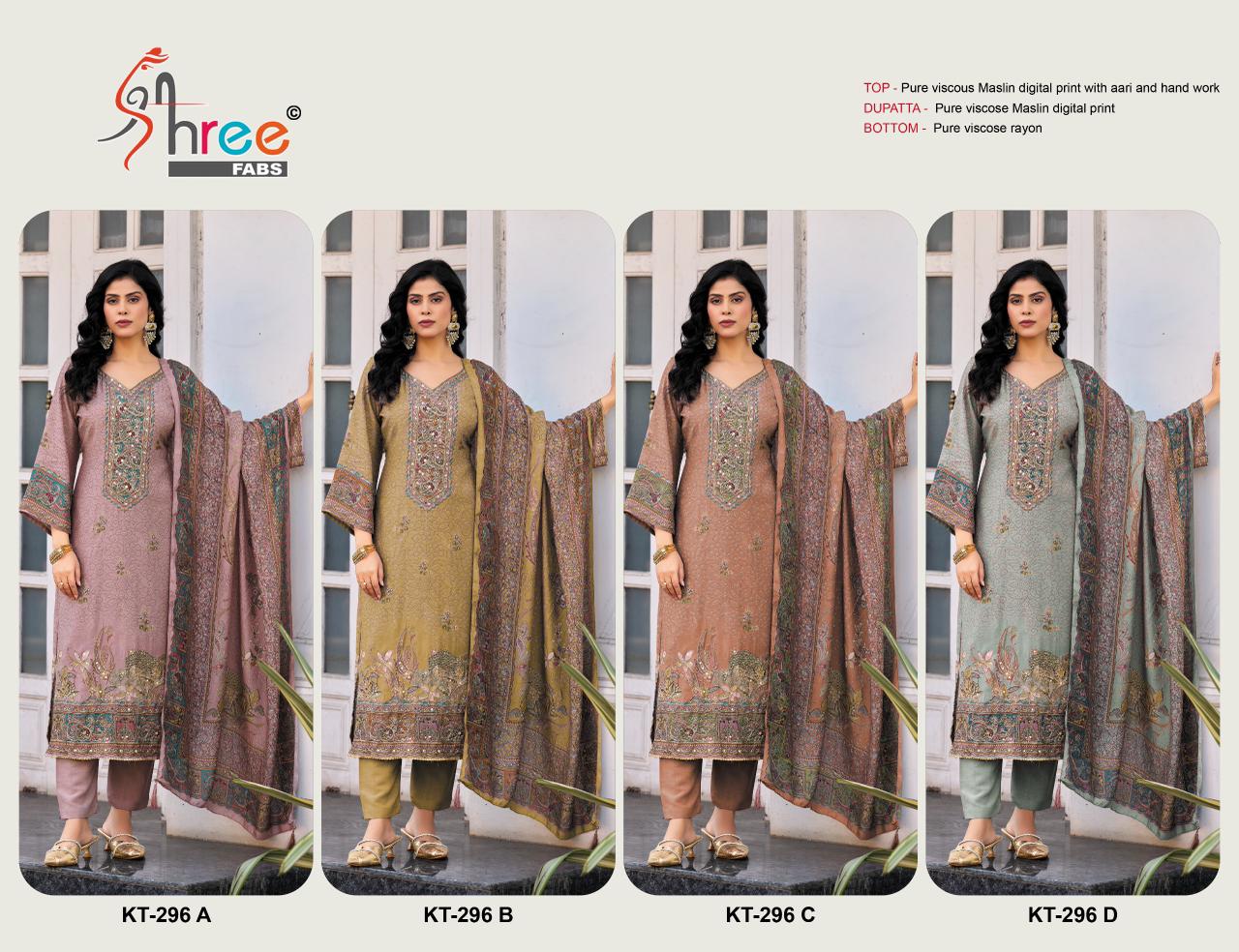 Kt 296 Shree Fabs Viscose Muslin Karachi Salwar Suits Manufacturer Ahmedabad