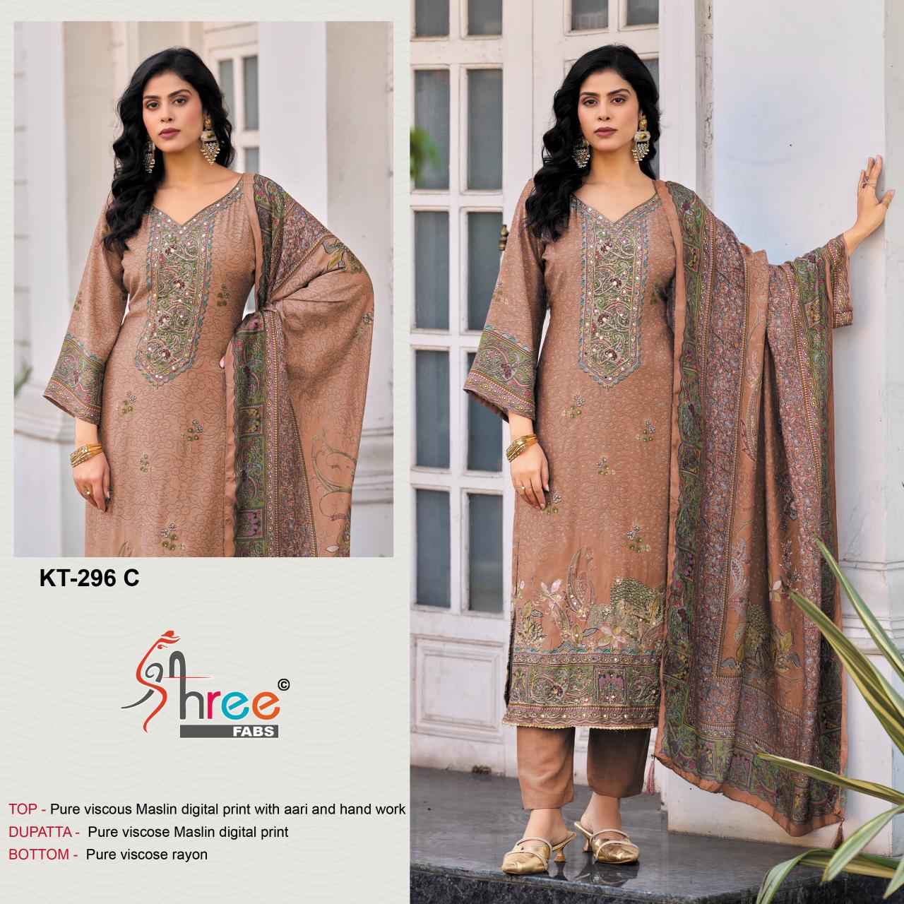 Kt 296 Shree Fabs Viscose Muslin Karachi Salwar Suits Manufacturer Ahmedabad