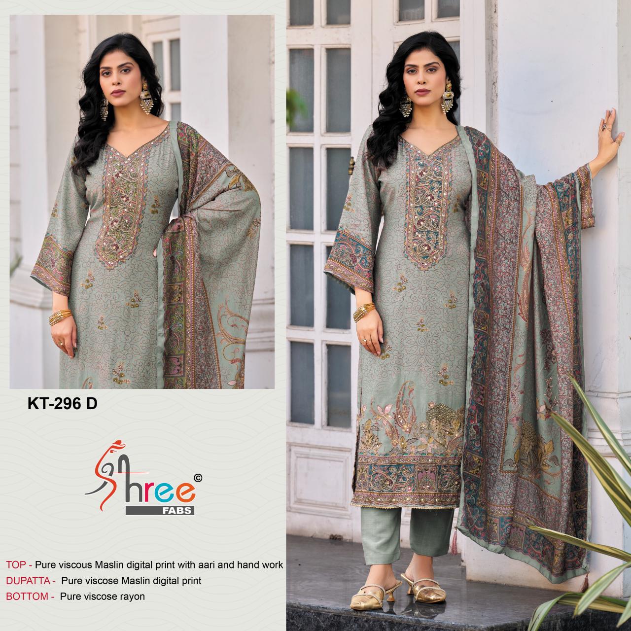Kt 296 Shree Fabs Viscose Muslin Karachi Salwar Suits Manufacturer Ahmedabad