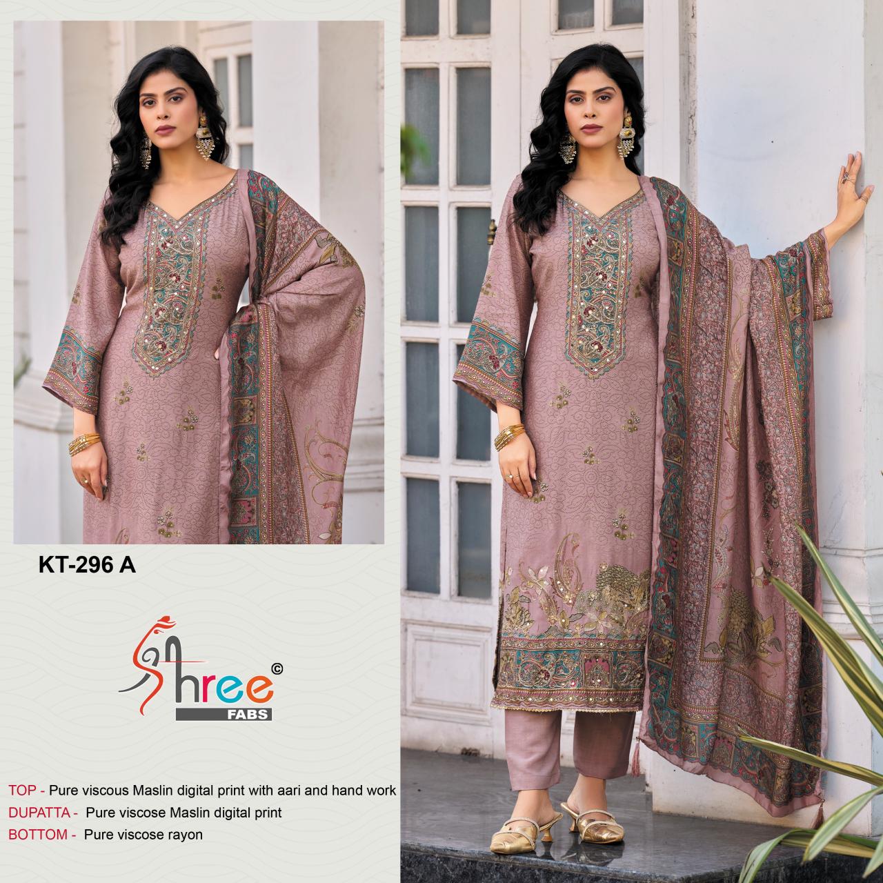 Kt 296 Shree Fabs Viscose Muslin Karachi Salwar Suits Manufacturer Ahmedabad