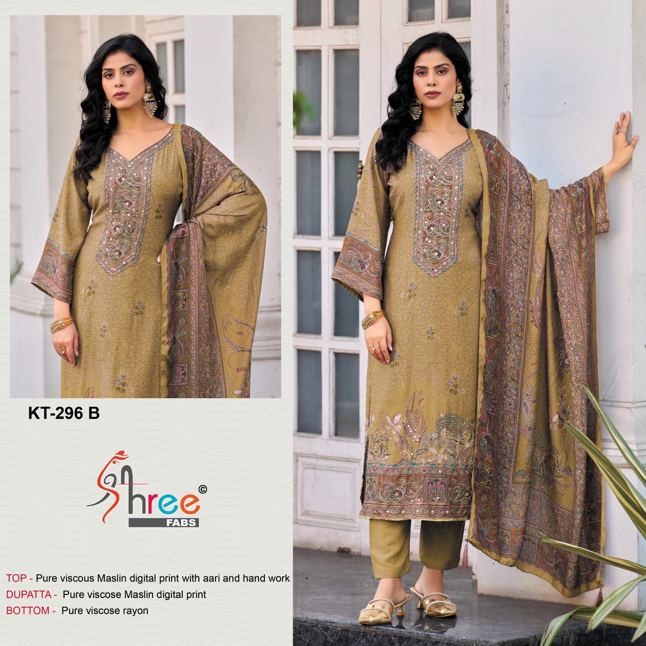 Kt 296 Shree Fabs Viscose Muslin Karachi Salwar Suits Manufacturer Ahmedabad