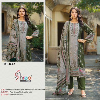 Kt 304 Shree Fabs Viscose Muslin Karachi Salwar Suits Supplier