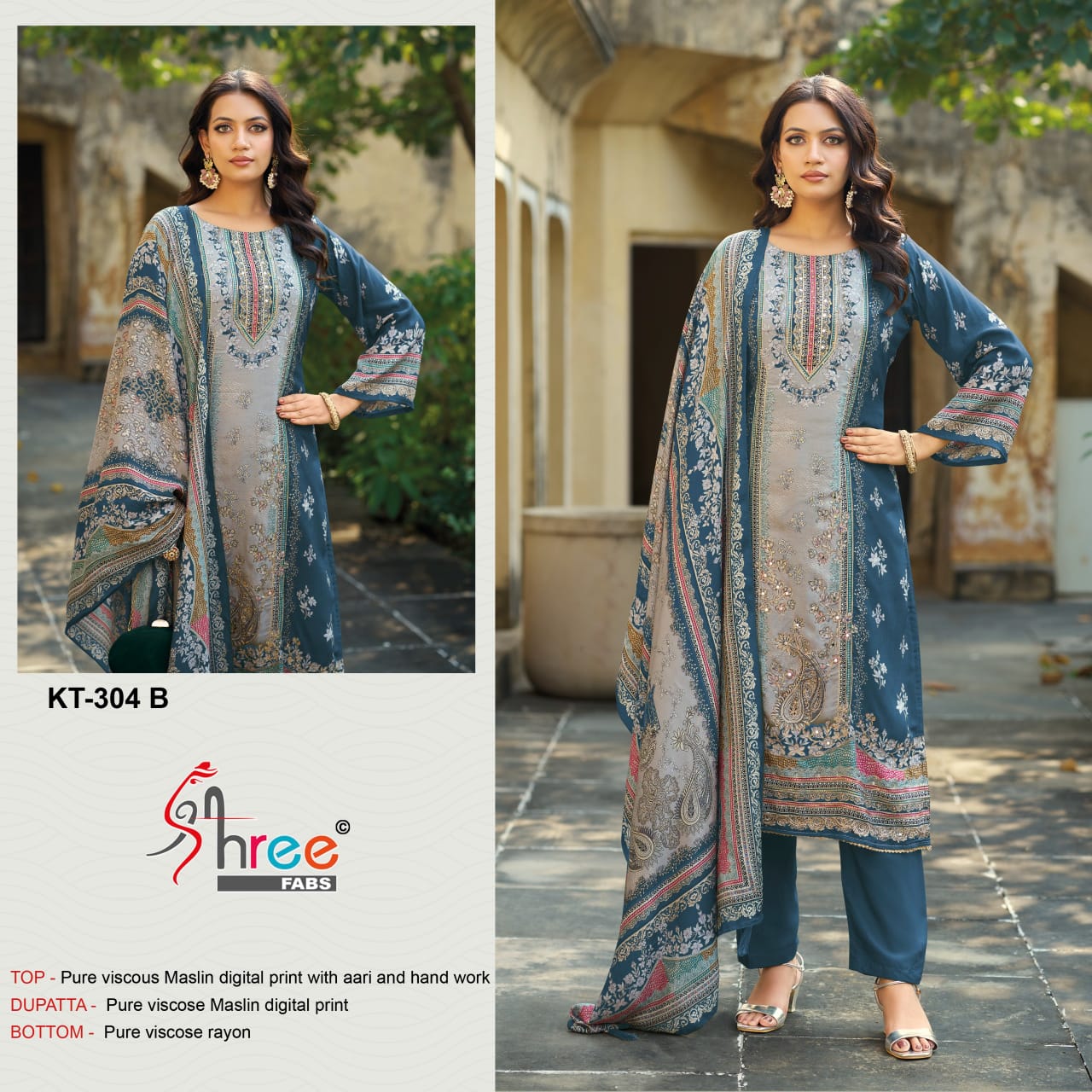Kt 304 Shree Fabs Viscose Muslin Karachi Salwar Suits Supplier