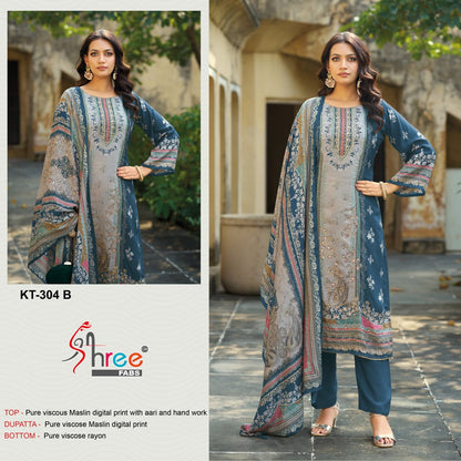 Kt 304 Shree Fabs Viscose Muslin Karachi Salwar Suits Supplier
