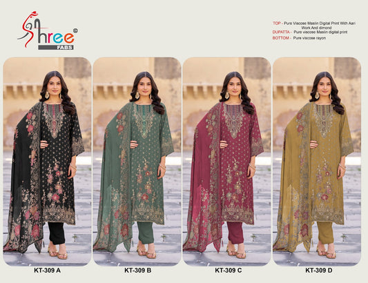 Kt 309 Shree Fabs Viscose Muslin Karachi Salwar Suits Exporter India