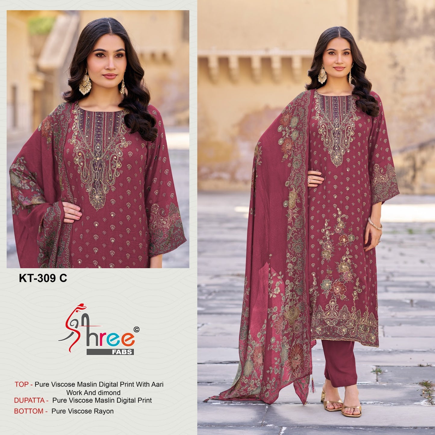Kt 309 Shree Fabs Viscose Muslin Karachi Salwar Suits Exporter India