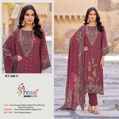 Kt 309 Shree Fabs Viscose Muslin Karachi Salwar Suits Exporter India