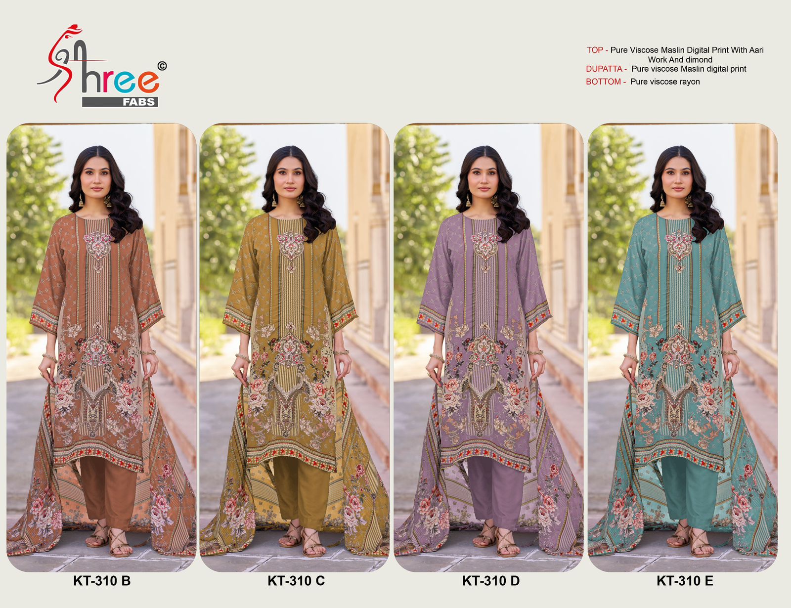 Kt 310 Shree Fabs Viscose Muslin Karachi Salwar Suits Wholesaler Ahmedabad