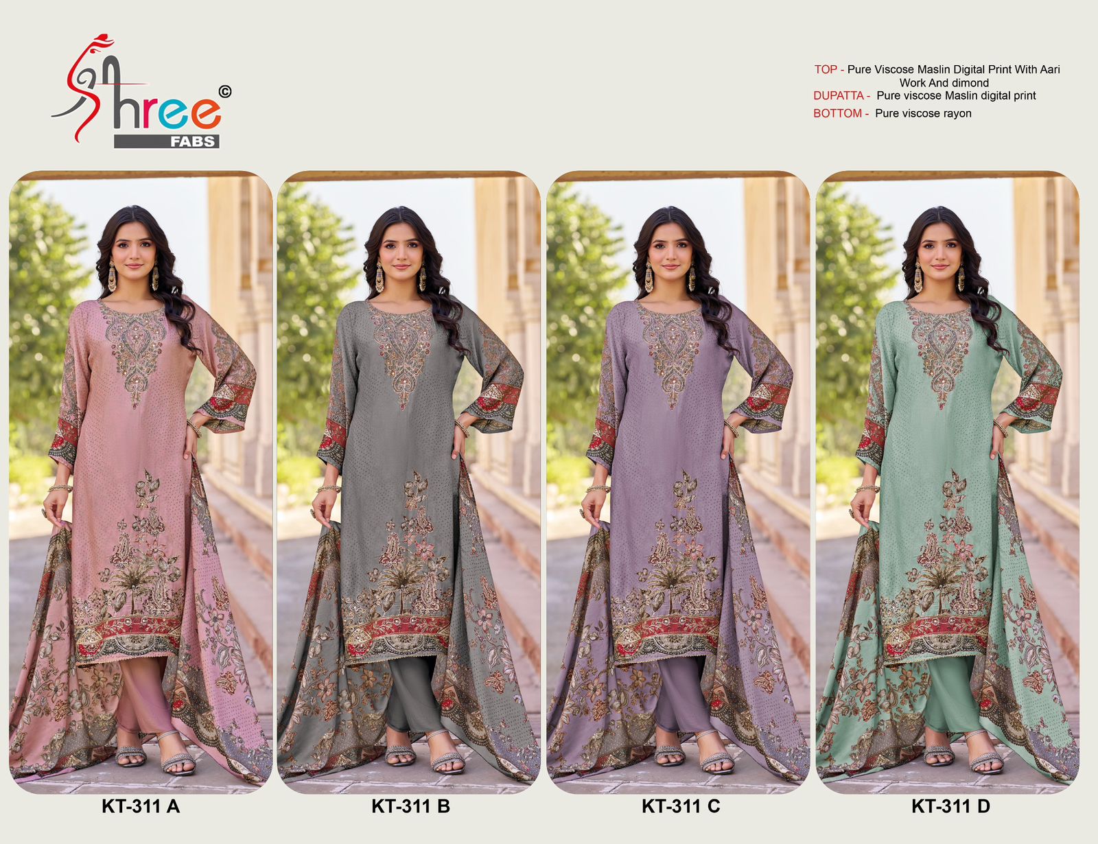 Kt 311 Shree Fabs Viscose Muslin Pakistani Salwar Suits Wholesaler India