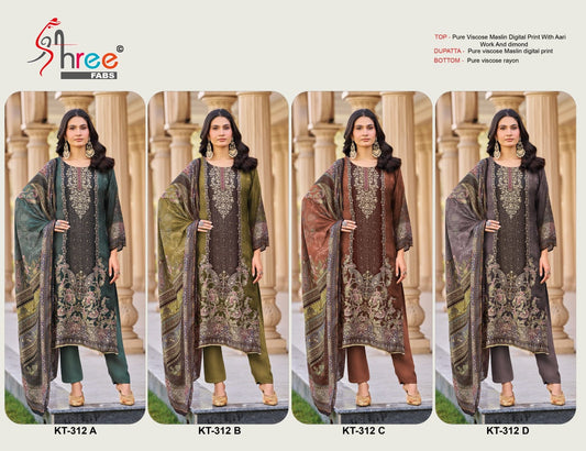 Kt 312 Shree Fabs Viscose Muslin Karachi Salwar Suits Wholesale Price