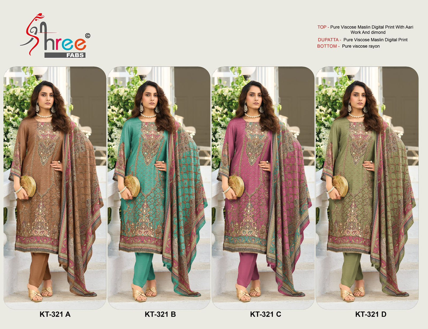 Kt 321 Shree Fabs Viscose Muslin Karachi Salwar Suits Exporter Gujarat