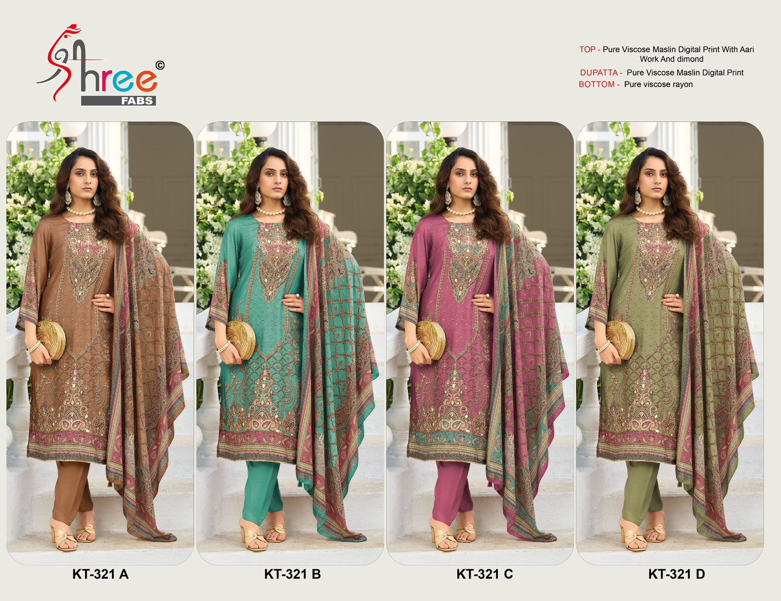 Kt 321 Shree Fabs Viscose Muslin Karachi Salwar Suits Exporter Gujarat