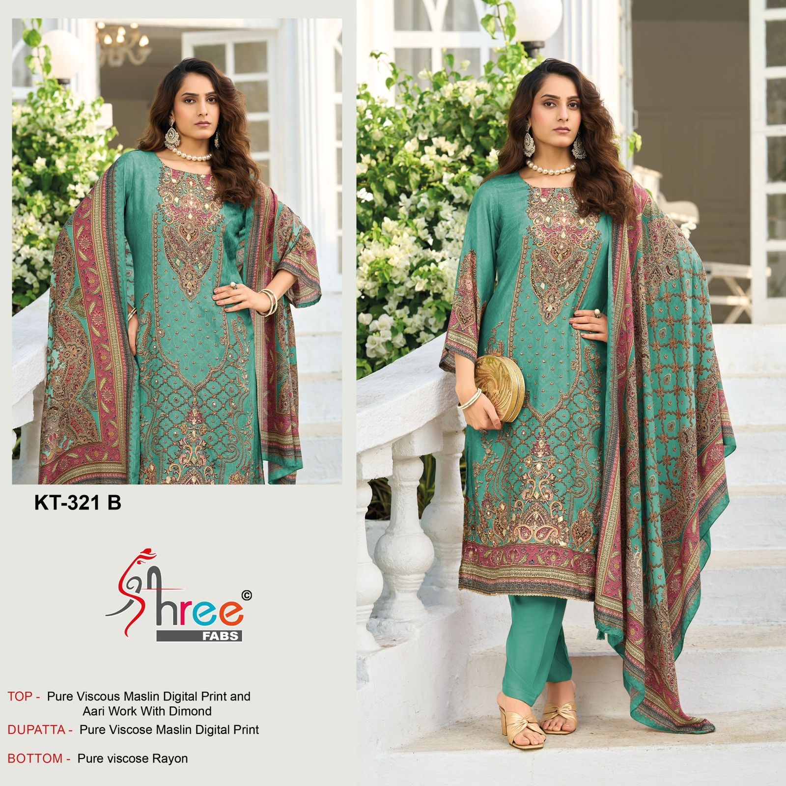 Kt 321 Shree Fabs Viscose Muslin Karachi Salwar Suits Exporter Gujarat