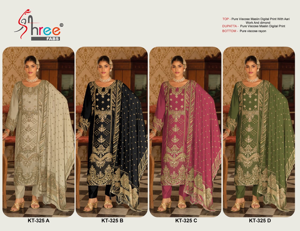 Kt 325 Shree Fabs Viscose Muslin Karachi Salwar Suits Wholesaler Ahmedabad