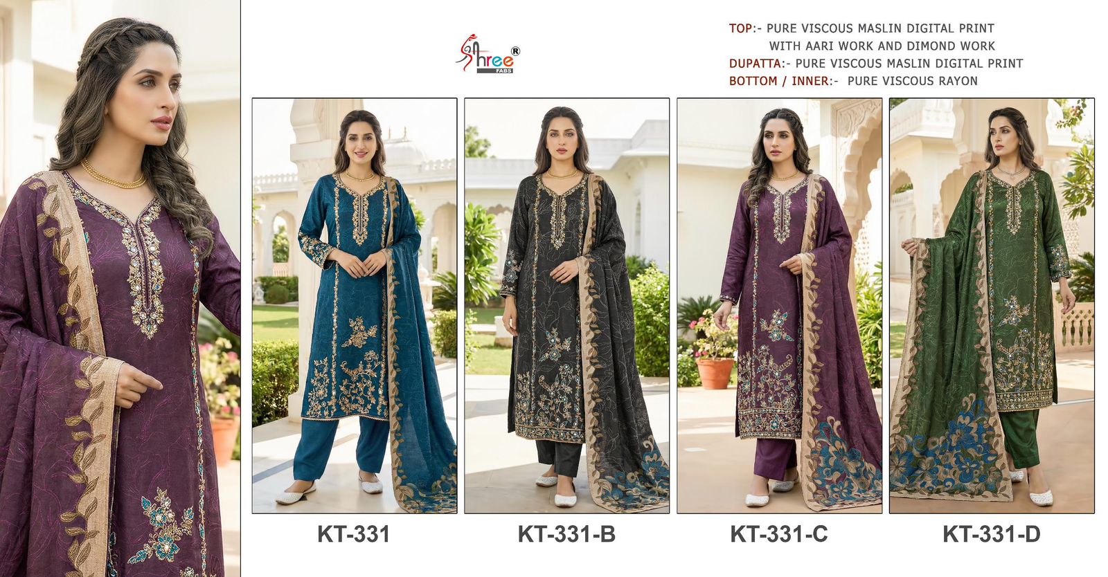 Kt 331 Shree Fabs Viscose Muslin Karachi Salwar Suits Wholesale Price