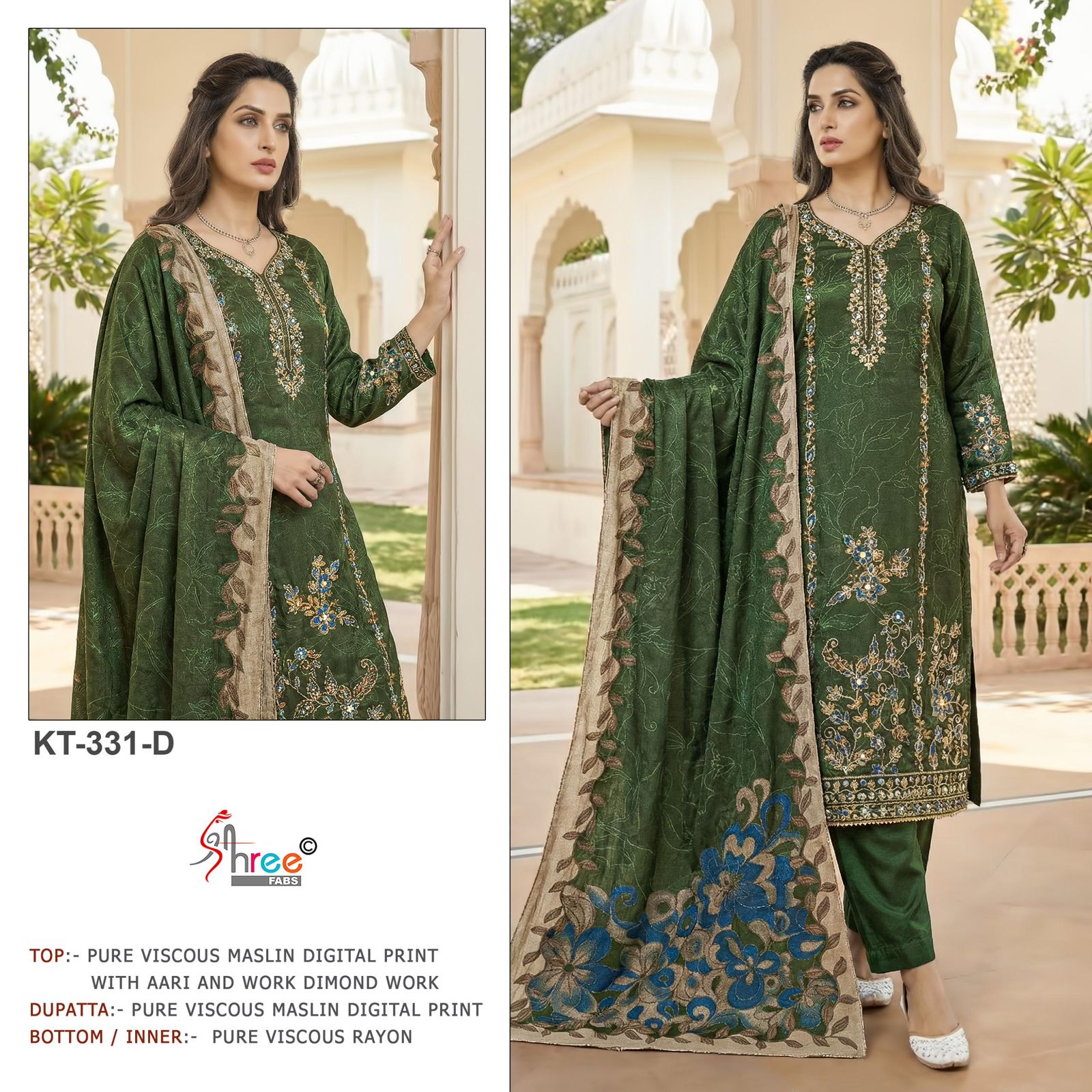 Kt 331 Shree Fabs Viscose Muslin Karachi Salwar Suits Wholesale Price