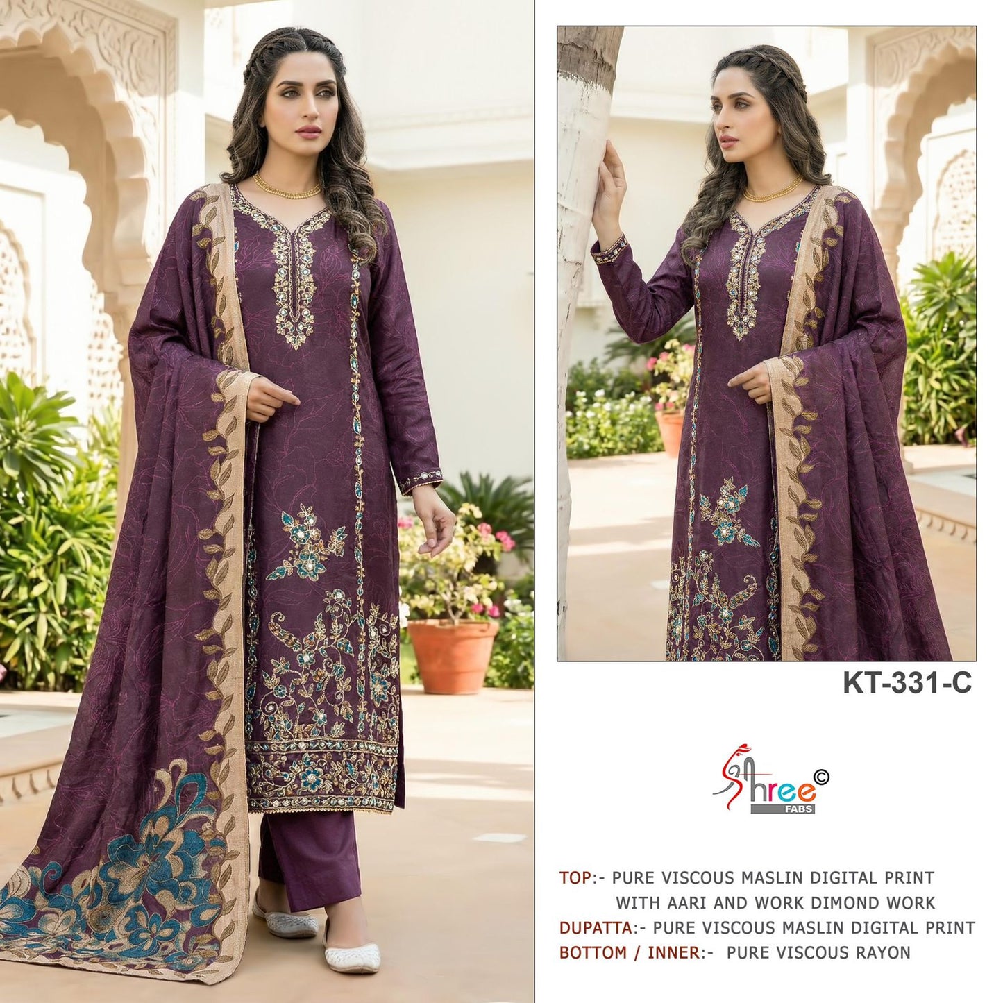 Kt 331 Shree Fabs Viscose Muslin Karachi Salwar Suits Wholesale Price