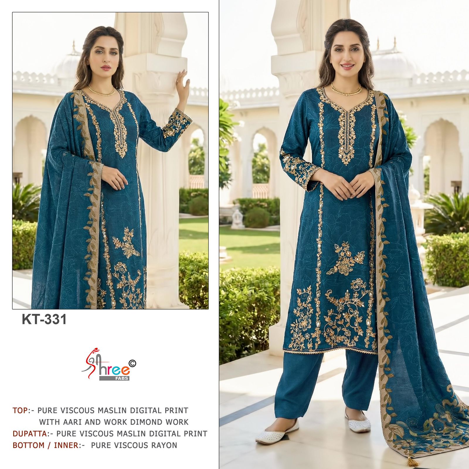 Kt 331 Shree Fabs Viscose Muslin Karachi Salwar Suits Wholesale Price