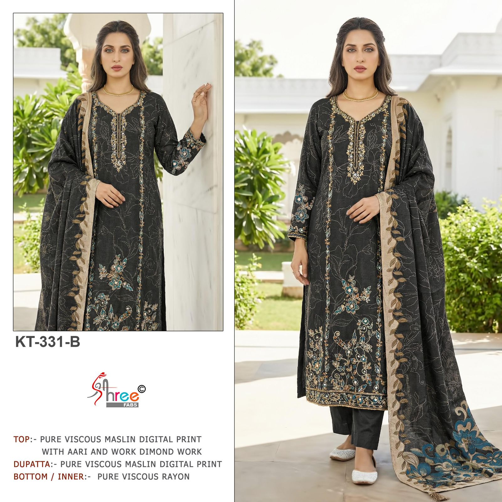 Kt 331 Shree Fabs Viscose Muslin Karachi Salwar Suits Wholesale Price