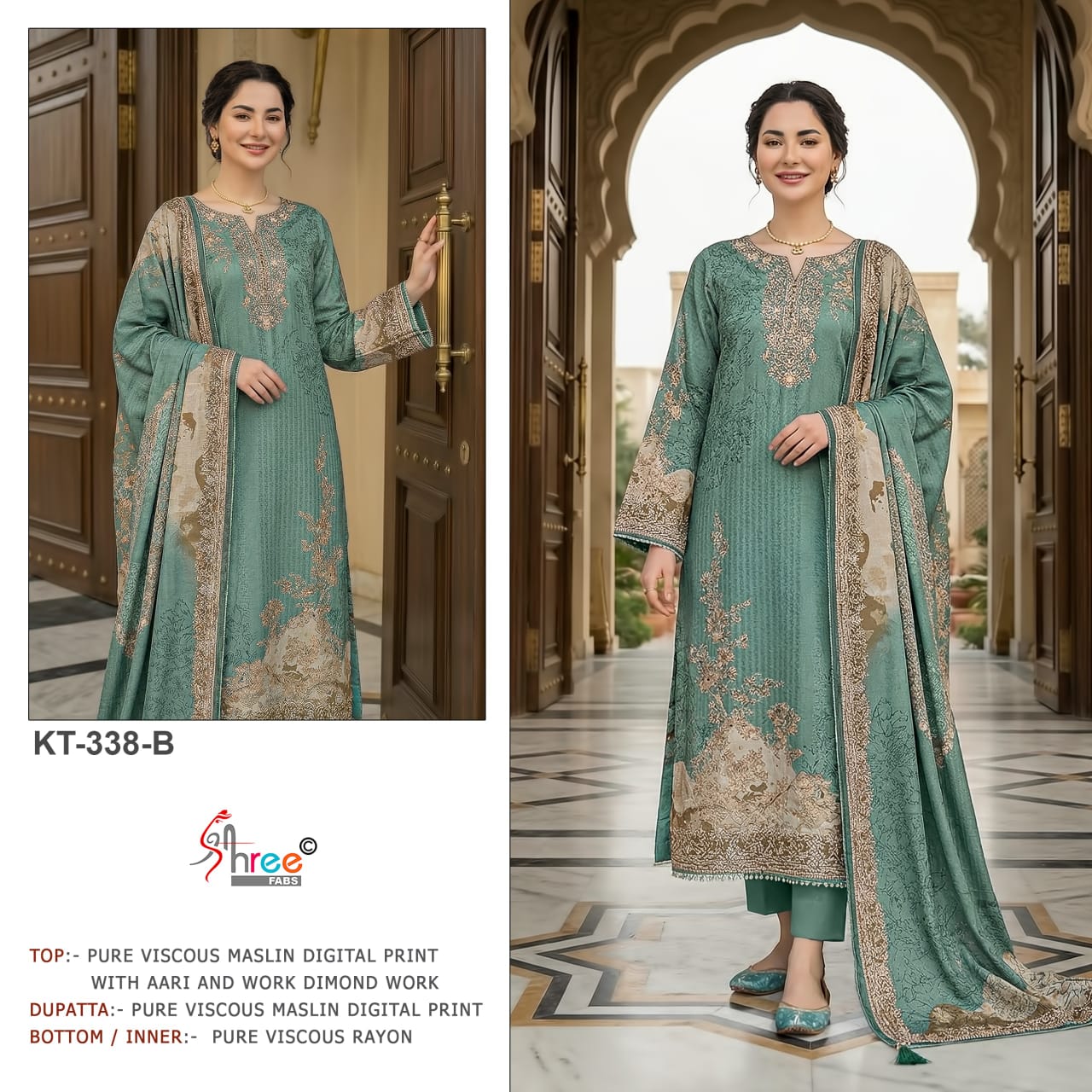 Kt 338 Shree Fabs Viscose Muslin Pakistani Salwar Suits Supplier Gujarat