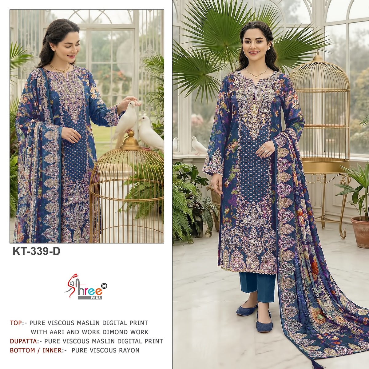 Kt 339 Def Shree Fabs Viscose Muslin Pakistani Salwar Suits Supplier Ahmedabad