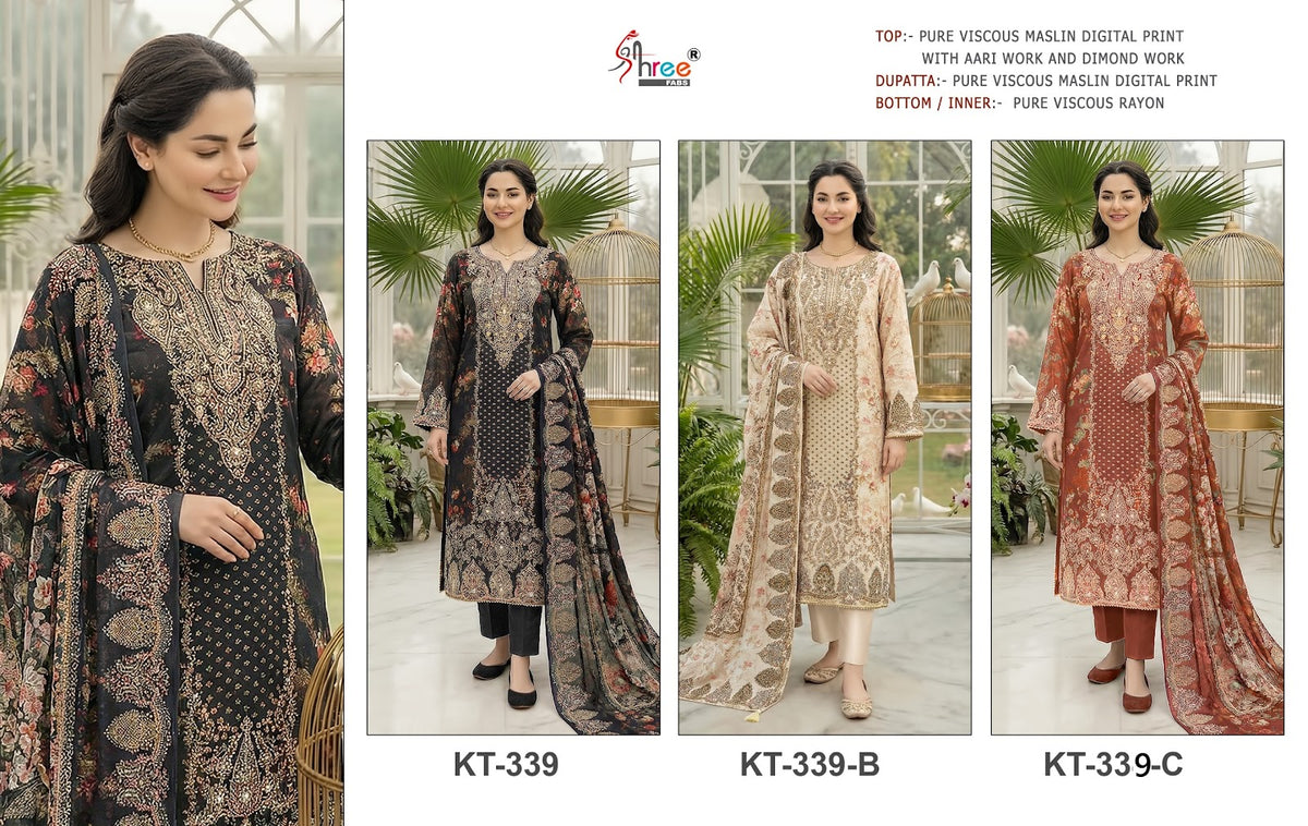 Kt 339 Shree Fabs Viscose Muslin Pakistani Salwar Suits Supplier Gujarat