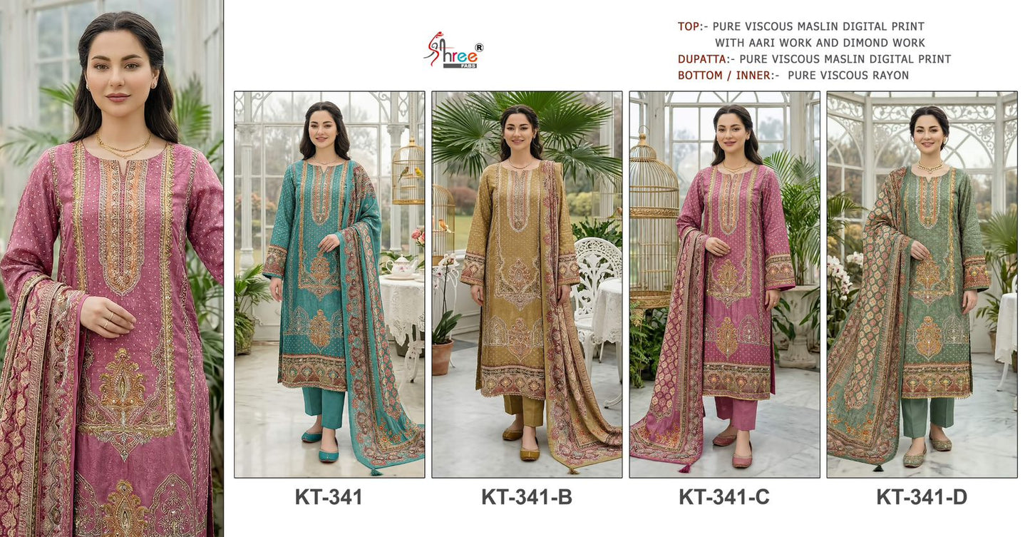 Kt 341 Shree Fabs Viscose Muslin Pakistani Salwar Suits Manufacturer