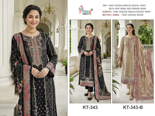 Kt 343 Shree Fabs Viscose Muslin Pakistani Salwar Suits Manufacturer India