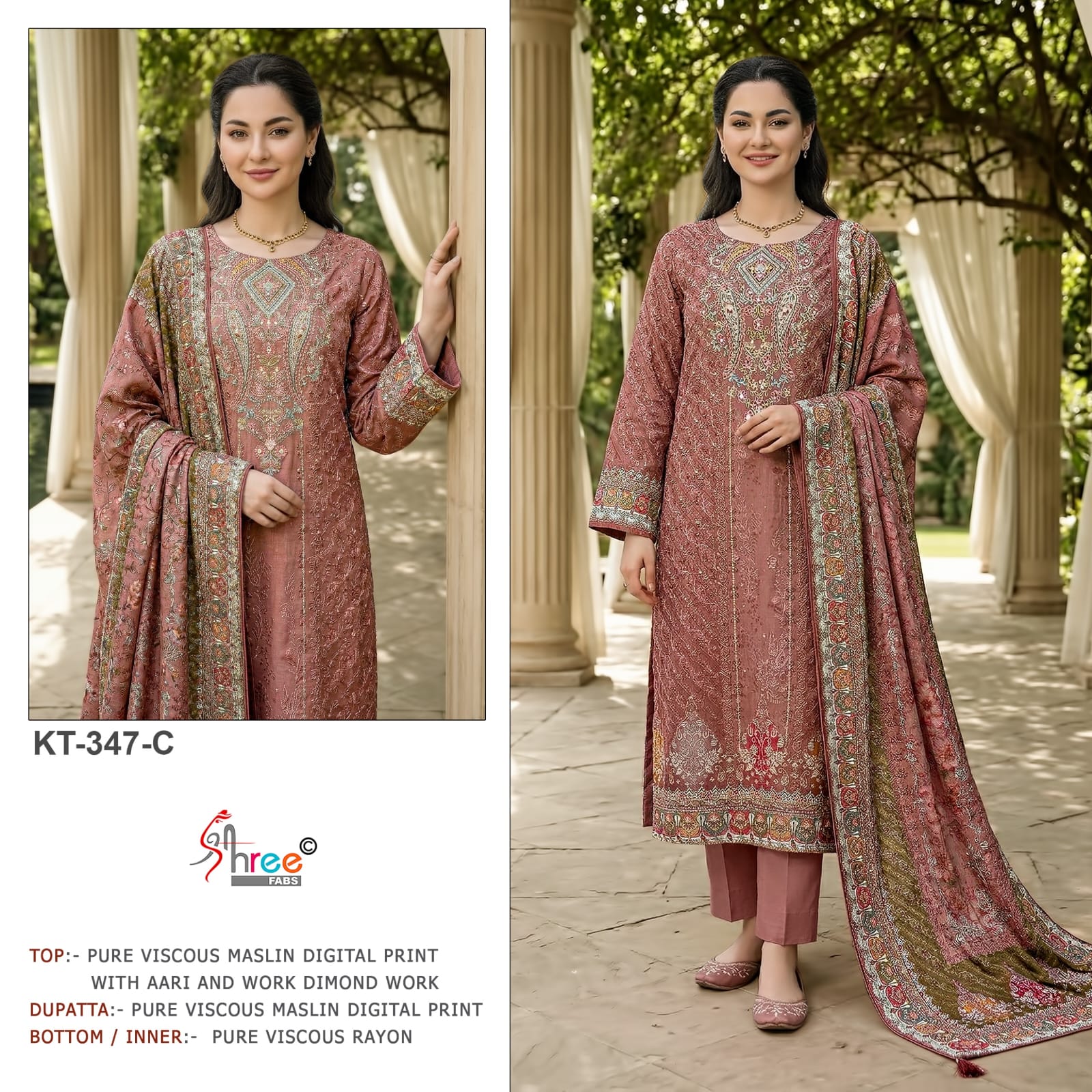 Kt 347 Shree Fabs Viscose Muslin Pakistani Salwar Suits Wholesale