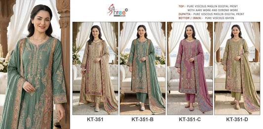 Kt 351 Shree Fabs Viscose Muslin Pakistani Salwar Suits Supplier India