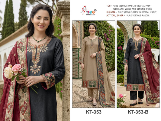 Kt 353 Shree Fabs Viscose Muslin Pakistani Salwar Suits Wholesaler India