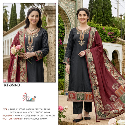 Kt 353 Shree Fabs Viscose Muslin Pakistani Salwar Suits Wholesaler India