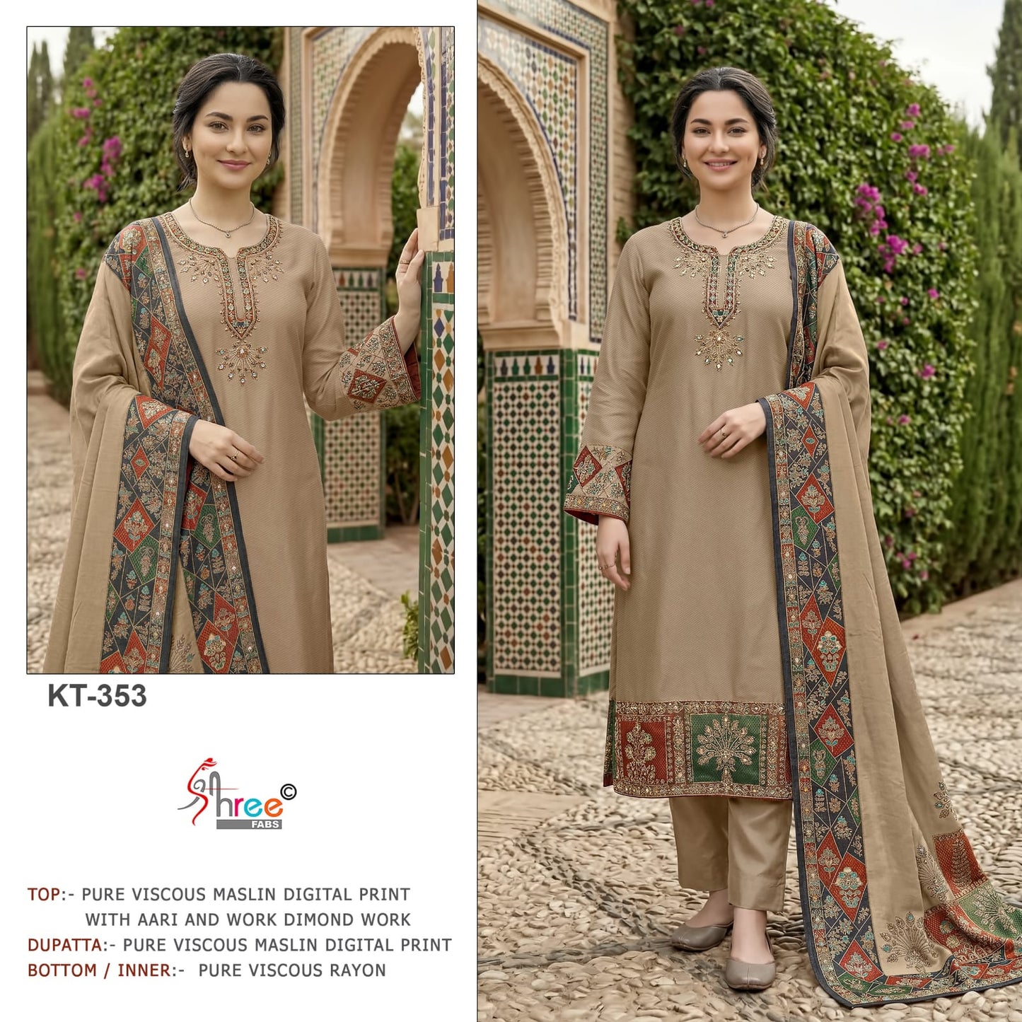 Kt 353 Shree Fabs Viscose Muslin Pakistani Salwar Suits Wholesaler India