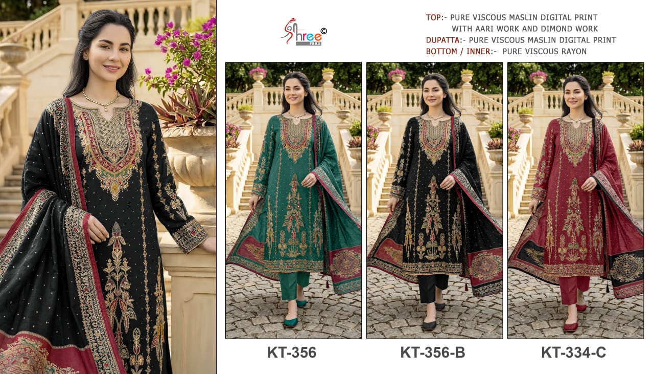 Kt 356 Shree Fabs Viscose Muslin Pakistani Salwar Suits Manufacturer