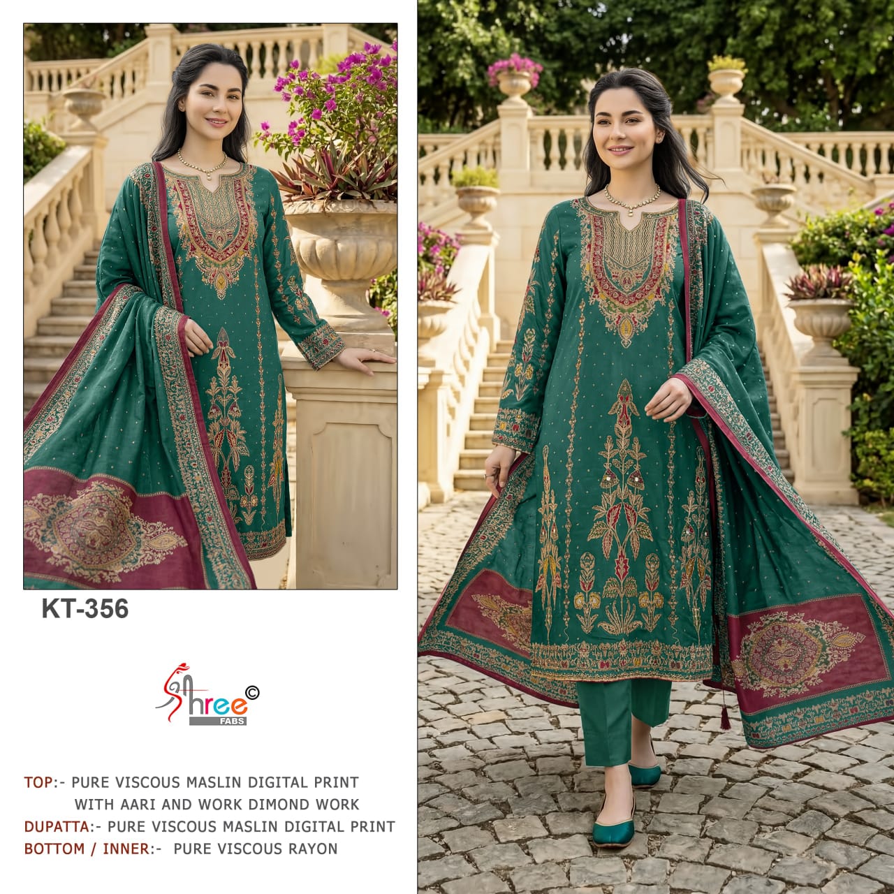 Kt 356 Shree Fabs Viscose Muslin Pakistani Salwar Suits Manufacturer