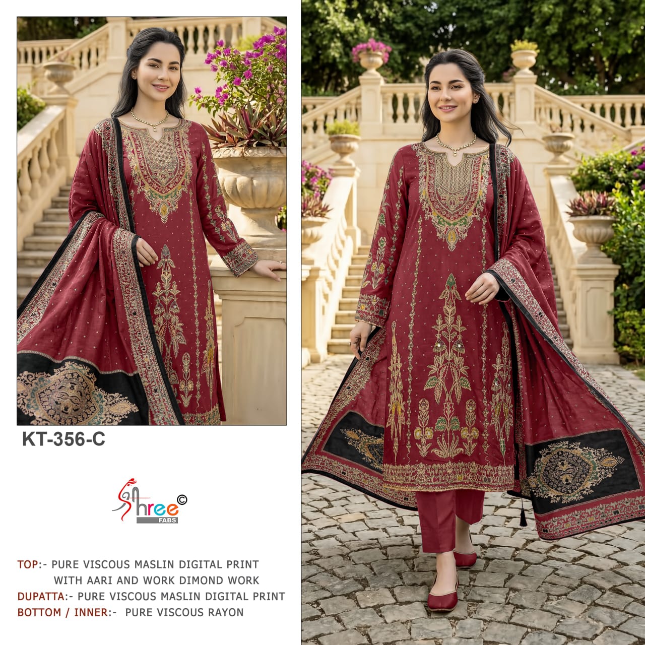 Kt 356 Shree Fabs Viscose Muslin Pakistani Salwar Suits Manufacturer