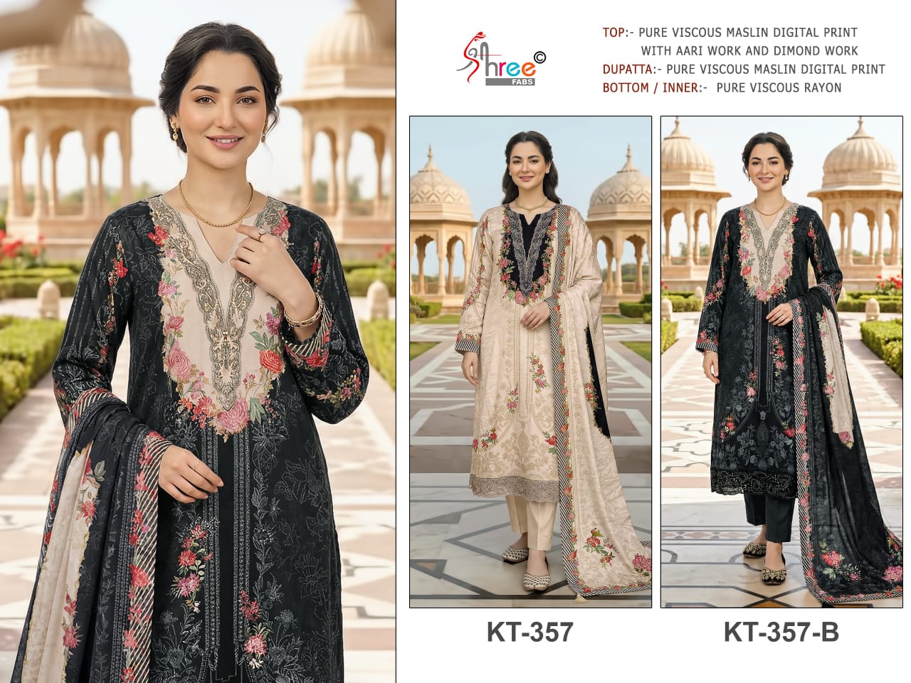 Kt 357 Shree Fabs Viscose Muslin Pakistani Salwar Suits Exporter India