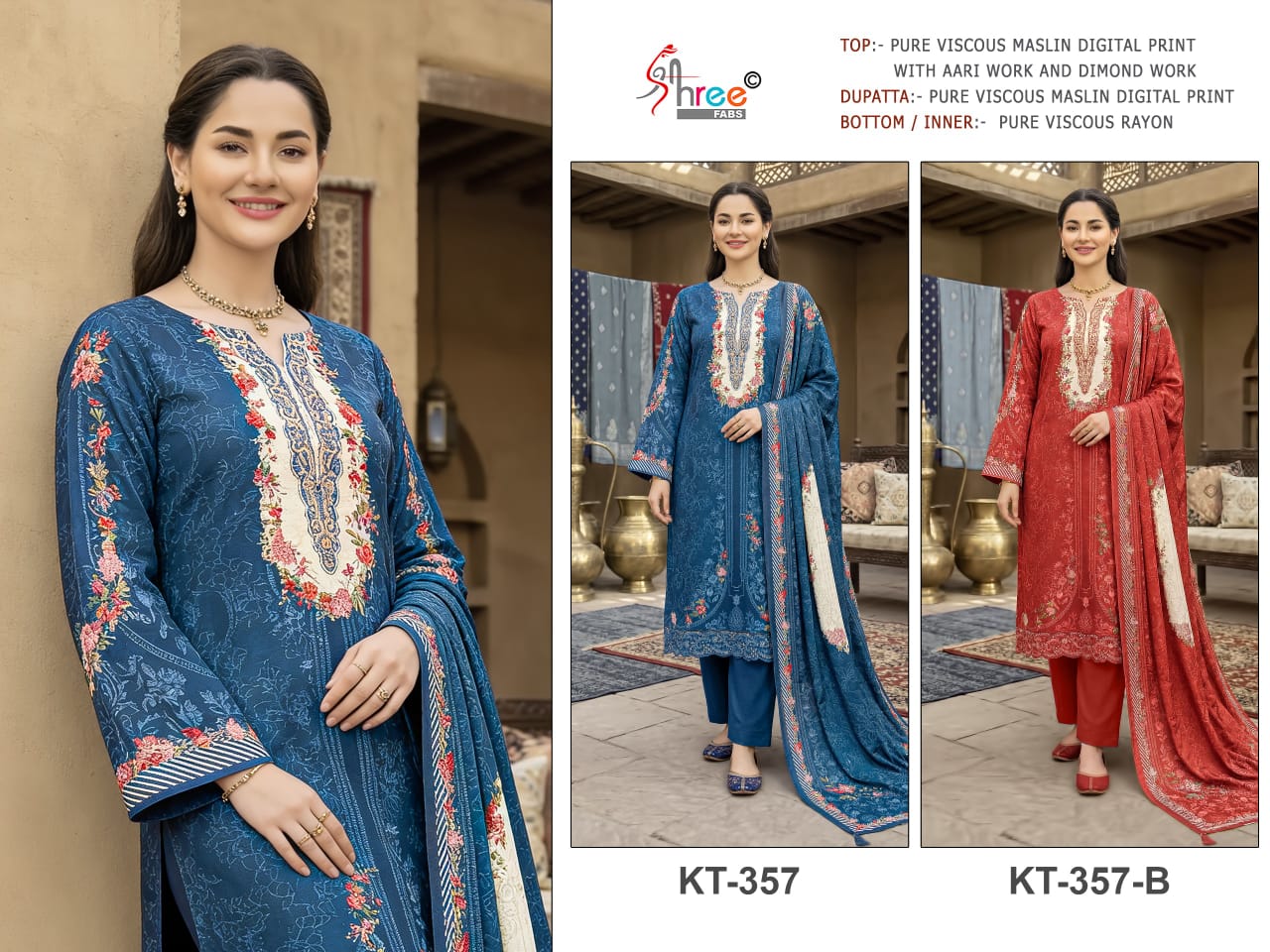 Kt 357 Shree Fabs Viscose Muslin Pakistani Salwar Suits Exporter India