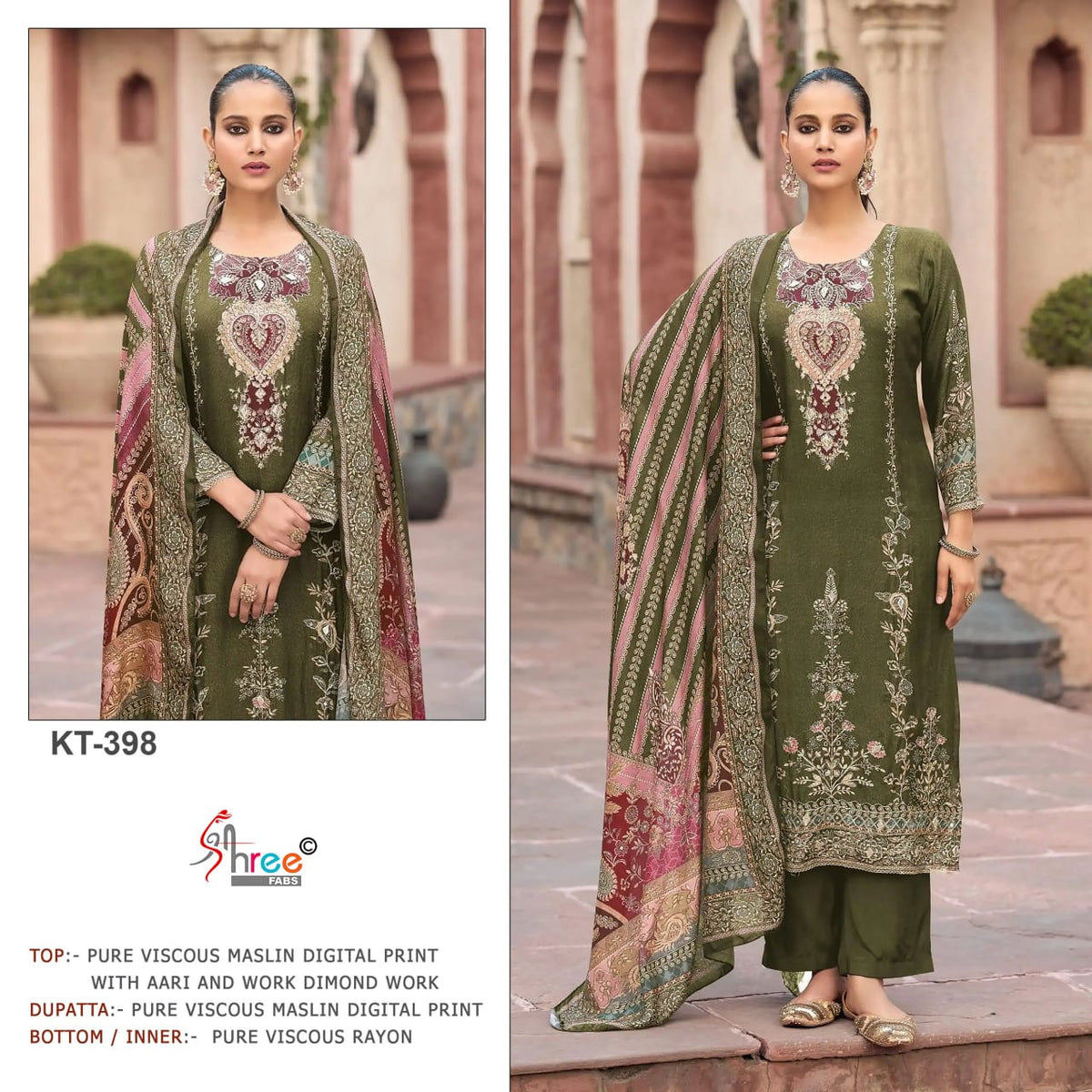 Kt 398 Shree Fabs Viscose Muslin Pakistani Salwar Suits Wholesale Rate