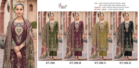 Kt 398 Shree Fabs Viscose Muslin Pakistani Salwar Suits Wholesale Rate