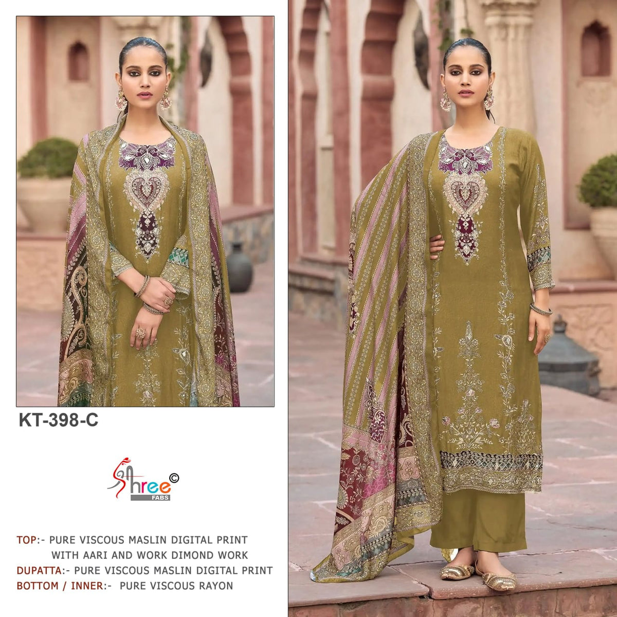 Kt 398 Shree Fabs Viscose Muslin Pakistani Salwar Suits Wholesale Rate