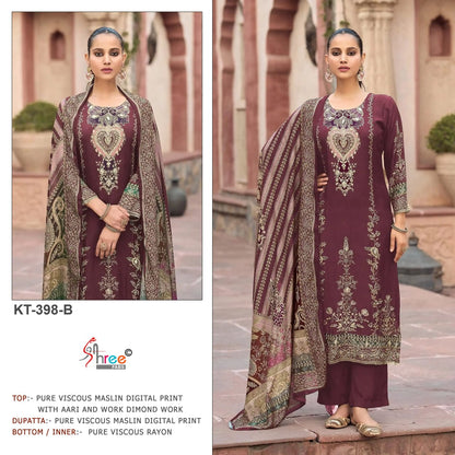 Kt 398 Shree Fabs Viscose Muslin Pakistani Salwar Suits Wholesale Rate