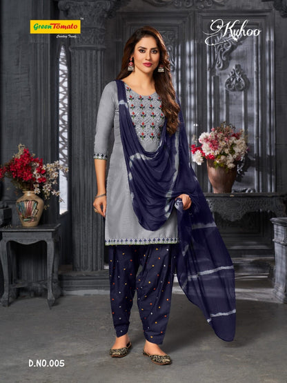 Kuhoo Green Tomato Semi Cotton Readymade Salwar Suits Wholesale