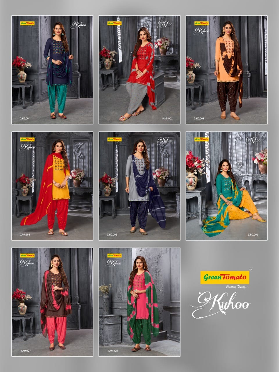 Kuhoo Green Tomato Semi Cotton Readymade Salwar Suits Wholesale