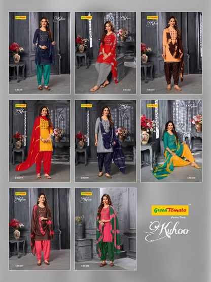 Kuhoo Green Tomato Semi Cotton Readymade Salwar Suits Wholesale